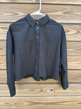 NWT Madewell Black Cropped Button-Down Shirt Long Sleeve 100% Cotton Women’s XS